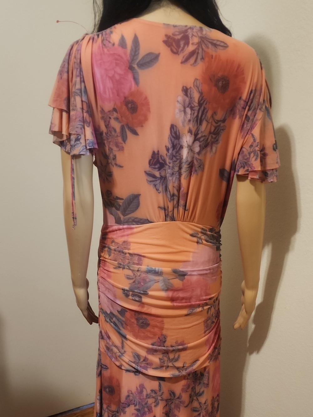 Maeve Anthropologie Peach Floral Wrap-Style Maxi Dress - Picture 6 of 9